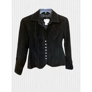 Live A Little Jacket Coat Women's Size S Black Leather Suede Y2K Snap Vintage